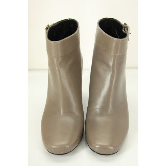 Prada Gray Leather Block Heel Ankle Boots Size 39 NIB $950 Italy Women's SqrToe - Picture 2 of 10